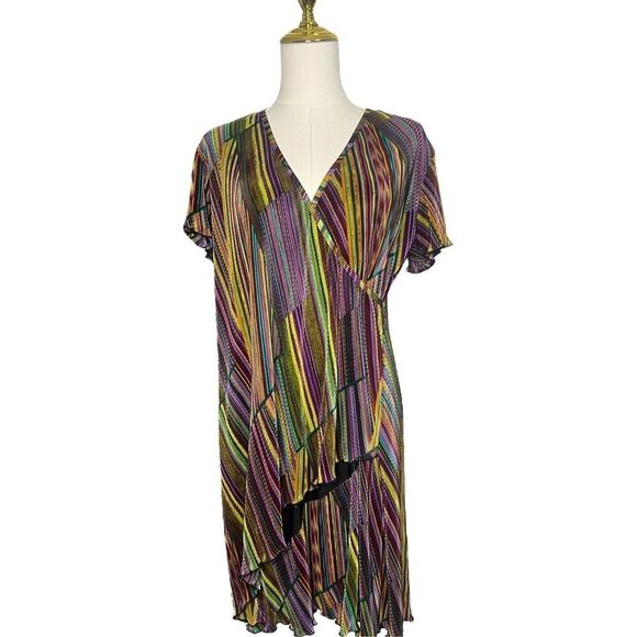 Vintage Robbie Bee Women’s Large Tiered Wrap Dress Multicolor Ribbed 90s - Picture 1 of 6